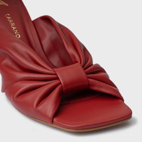 Open Mule Drape Salto Allure Couro Vermelho Spice