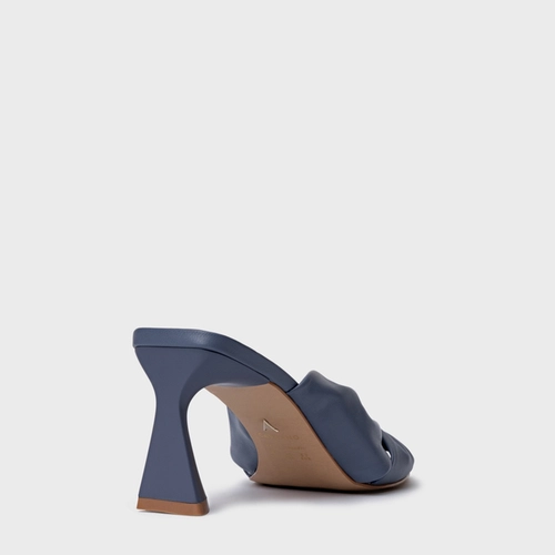Open Mule Drape Salto Allure Couro Azul Steel