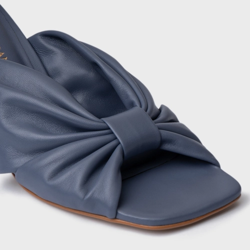 Open Mule Drape Salto Allure Couro Azul Steel