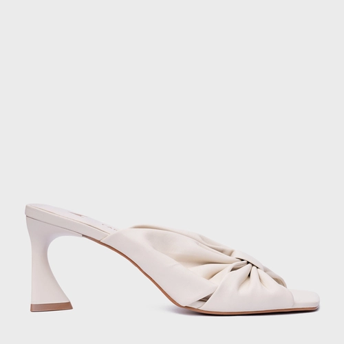Open Mule Drape Salto Allure Couro Off White Vanilla
