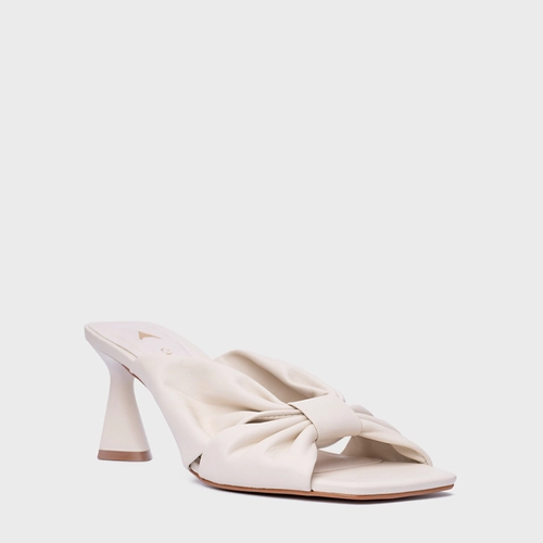 Open Mule Drape Salto Allure Couro Off White Vanilla