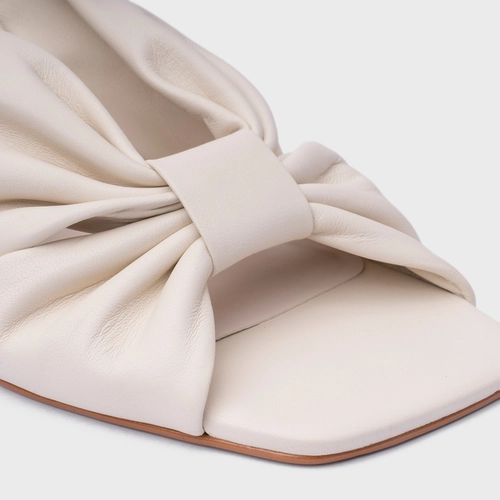 Open Mule Drape Salto Allure Couro Off White Vanilla