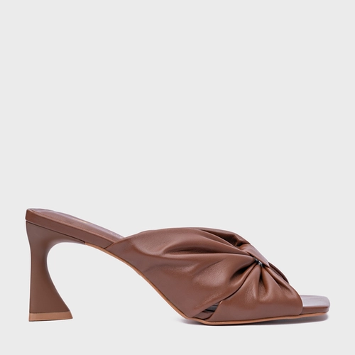 Open Mule Drape Salto Allure Couro Marrom Walnut