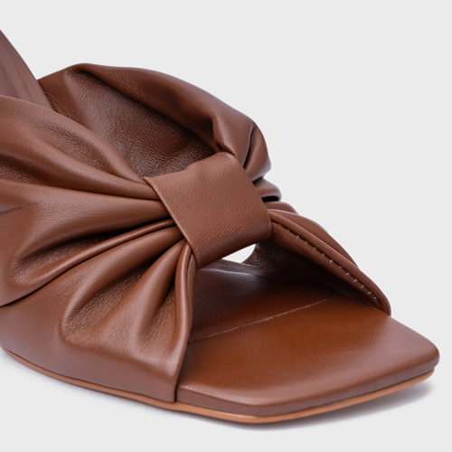 Open Mule Drape Salto Allure Couro Marrom Walnut