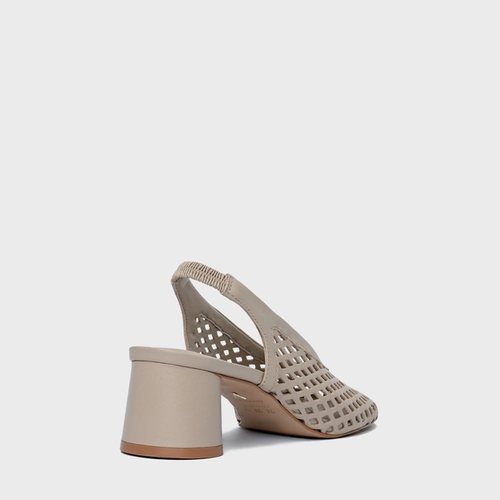 Scarpin Loafer Breeze Salto Oval Couro Bege Oatmeal