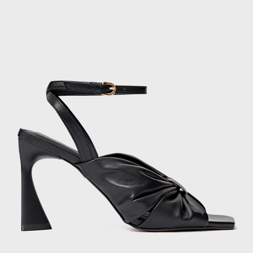 Sandália Drape Salto Allure Couro Preto