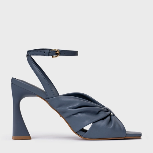 Sandália Drape Salto Allure Couro Azul Steel
