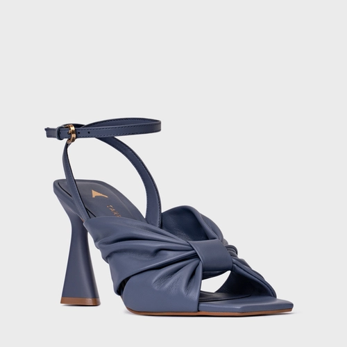 Sandália Drape Salto Allure Couro Azul Steel