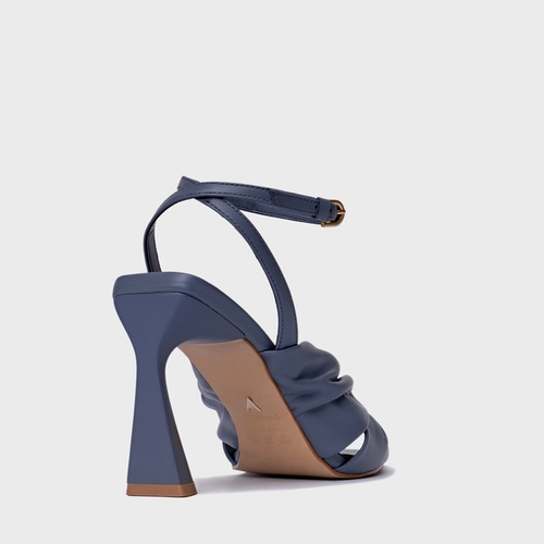 Sandália Drape Salto Allure Couro Azul Steel