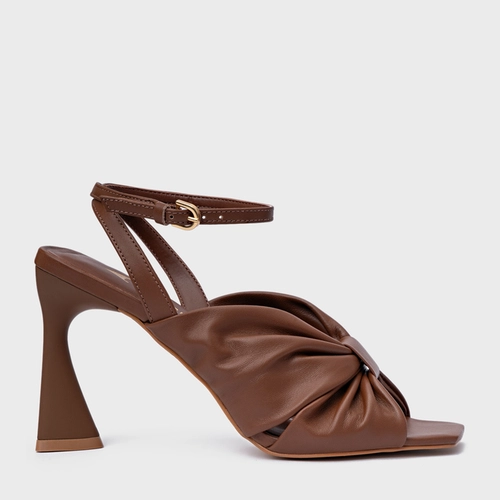 Sandália Drape Salto Allure Couro Marrom Walnut