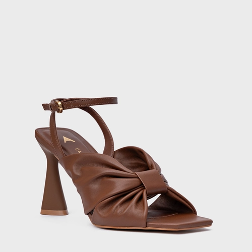 Sandália Drape Salto Allure Couro Marrom Walnut