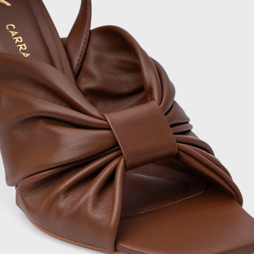 Sandália Drape Salto Allure Couro Marrom Walnut
