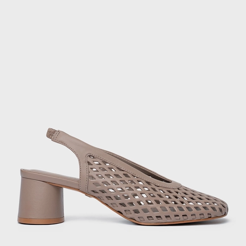 Scarpin Loafer Breeze Salto Oval Couro Bege Beaver