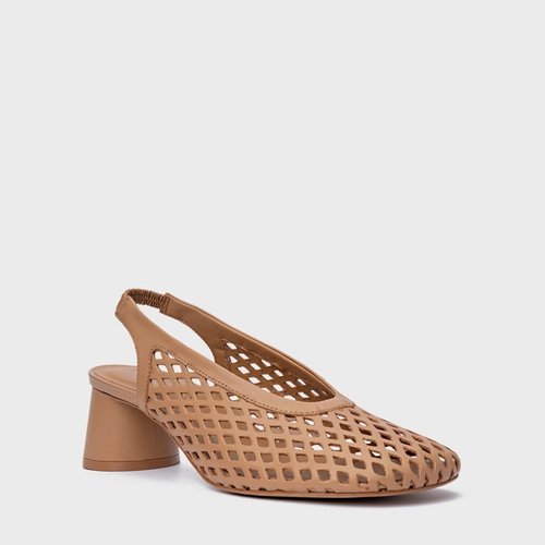 Scarpin Loafer Breeze Salto Oval Couro Marrom Cookie
