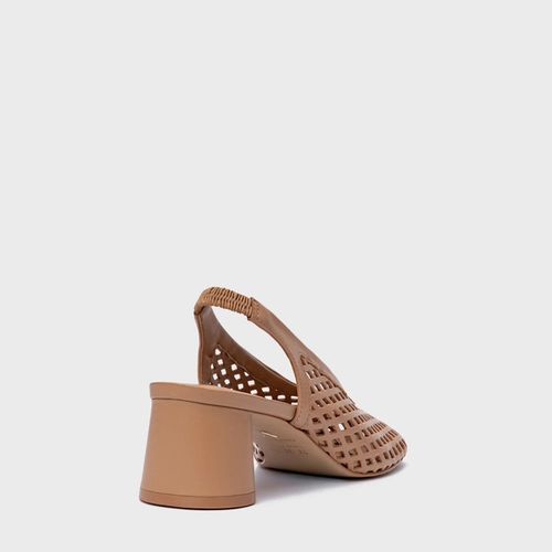 Scarpin Loafer Breeze Salto Oval Couro Marrom Cookie