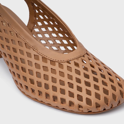 Scarpin Loafer Breeze Salto Oval Couro Marrom Cookie