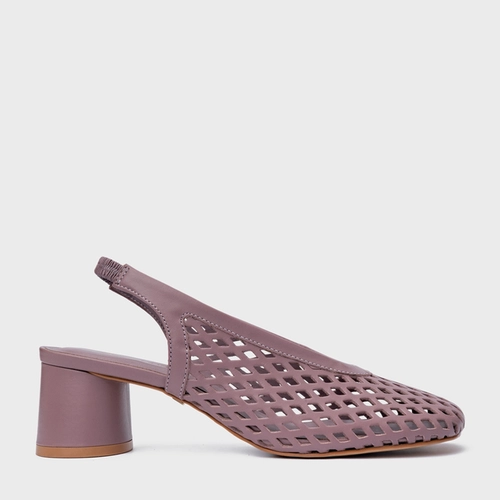 Scarpin Loafer Breeze Salto Oval Couro Roxo Dusty Mauve