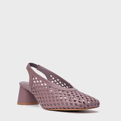 Scarpin Loafer Breeze Salto Oval Couro Roxo Dusty Mauve