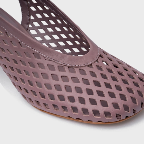 Scarpin Loafer Breeze Salto Oval Couro Roxo Dusty Mauve