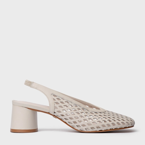 Scarpin Loafer Breeze Salto Oval Couro Off White Vanilla