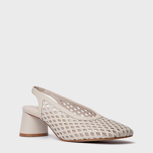 Scarpin Loafer Breeze Salto Oval Couro Off White Vanilla