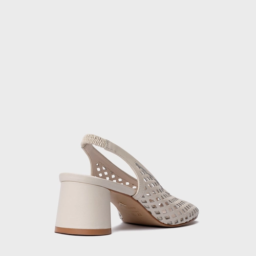 Scarpin Loafer Breeze Salto Oval Couro Off White Vanilla