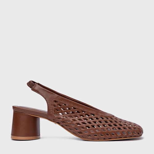 Scarpin Loafer Breeze Salto Oval Couro Marrom Walnut