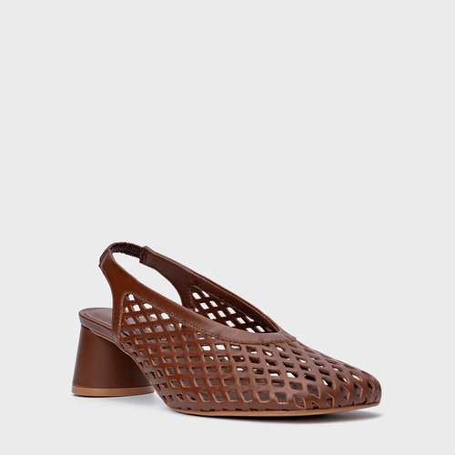 Scarpin Loafer Breeze Salto Oval Couro Marrom Walnut