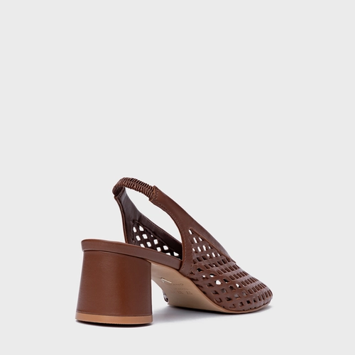 Scarpin Loafer Breeze Salto Oval Couro Marrom Walnut