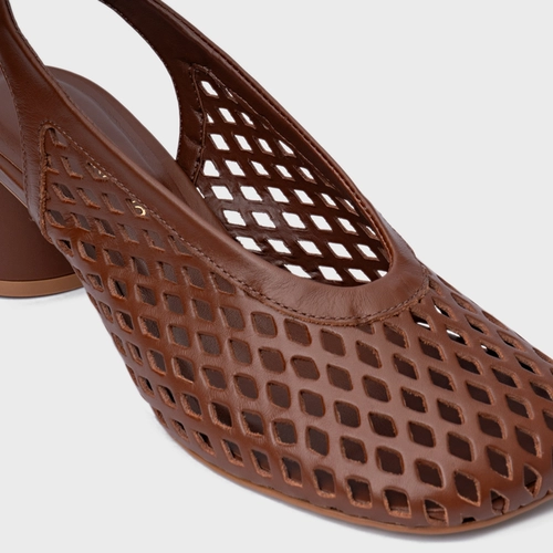 Scarpin Loafer Breeze Salto Oval Couro Marrom Walnut