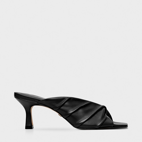 Open Mule Maxi Twist Salto Fino Couro Preto
