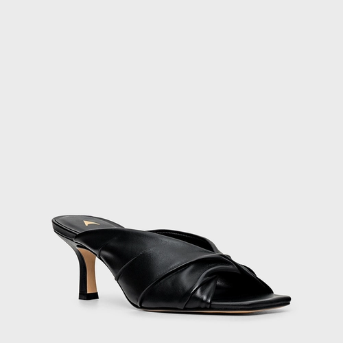 Open Mule Maxi Twist Salto Fino Couro Preto