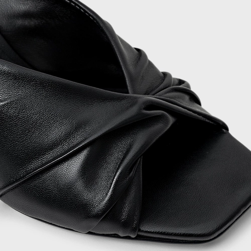 Open Mule Maxi Twist Salto Fino Couro Preto