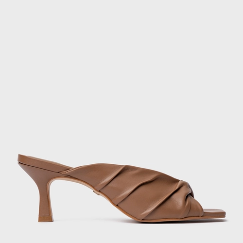 Open Mule Maxi Twist Salto Fino Couro Marrrom Gingerbread