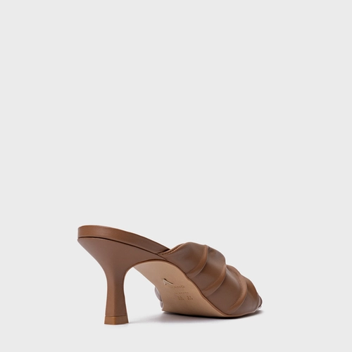 Open Mule Maxi Twist Salto Fino Couro Marrrom Gingerbread