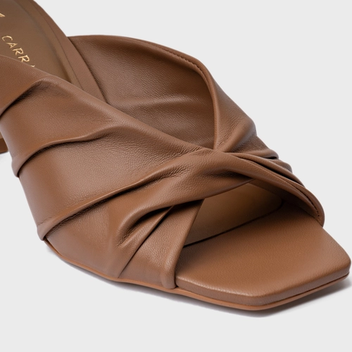 Open Mule Maxi Twist Salto Fino Couro Marrrom Gingerbread