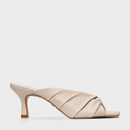 Open Mule Maxi Twist Salto Fino Couro Off White Vanilla