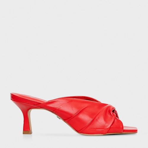 Open Mule Maxi Twist Salto Fino Couro Vermelho Carrano