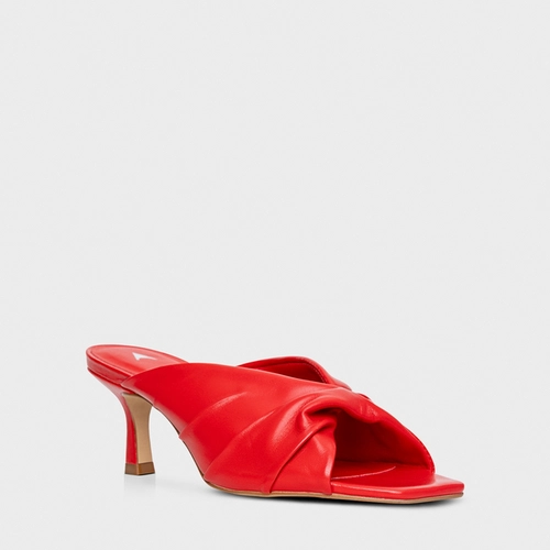 Open Mule Maxi Twist Salto Fino Couro Vermelho Carrano