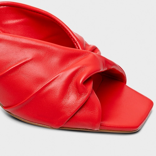 Open Mule Maxi Twist Salto Fino Couro Vermelho Carrano