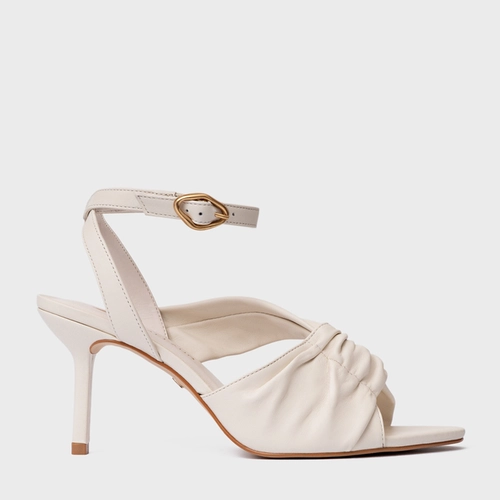 Sandália Twisted Salto Fino Couro Off White Vanilla