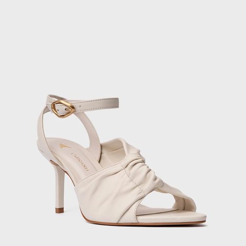 Sandália Twisted Salto Fino Couro Off White Vanilla