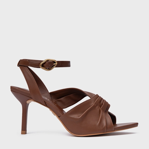Sandália Twisted Salto Fino Couro Marrom Walnut