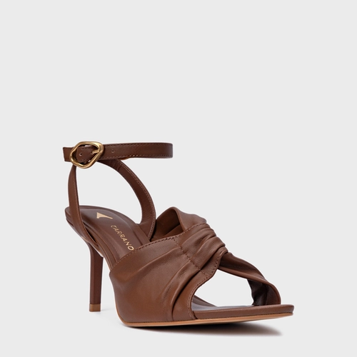 Sandália Twisted Salto Fino Couro Marrom Walnut