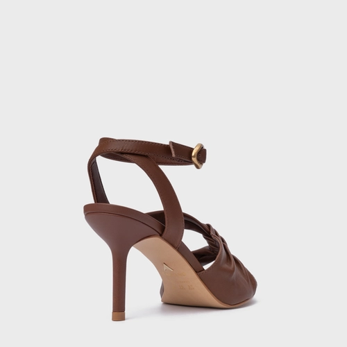 Sandália Twisted Salto Fino Couro Marrom Walnut