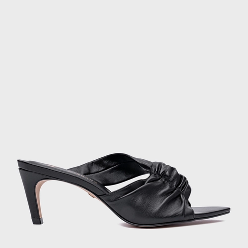 Open Mule Maxi Twisted Salto Fino Couro Preto