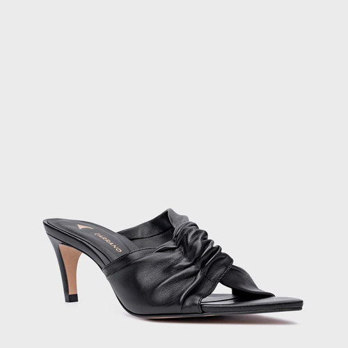 Open Mule Maxi Twisted Salto Fino Couro Preto