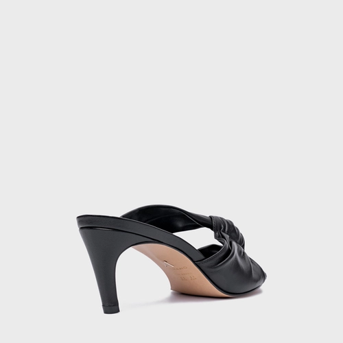 Open Mule Maxi Twisted Salto Fino Couro Preto