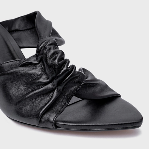 Open Mule Maxi Twisted Salto Fino Couro Preto