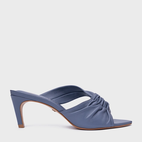 Open Mule Maxi Twisted Salto Fino Couro Azul Steel